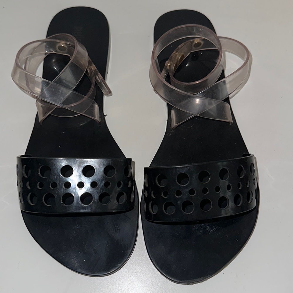 Melissa black and clear ankle tie rubber jelly sandals